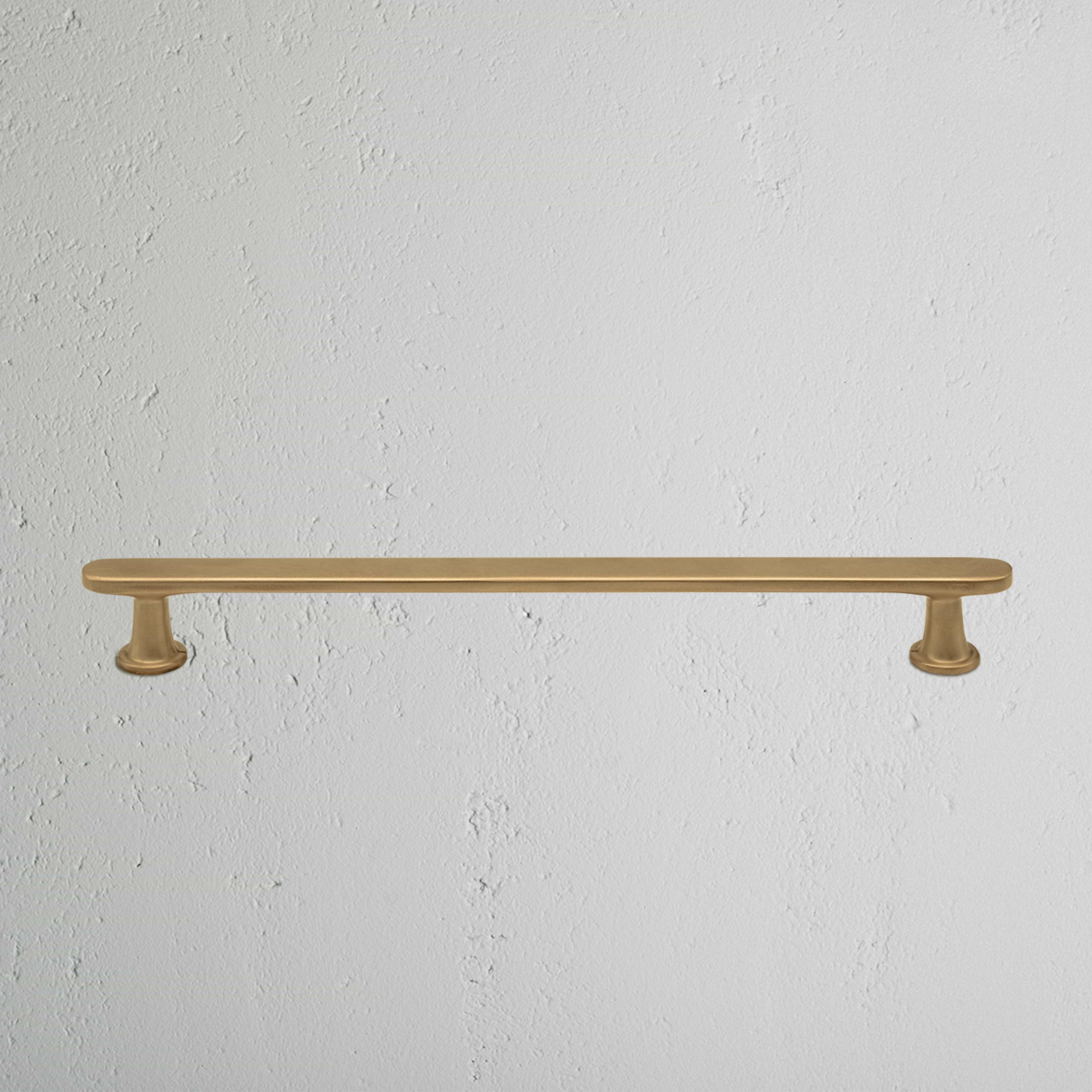 Milliner Furniture Handle Medium in antique brass, featuring a horizontal bar with round bases.