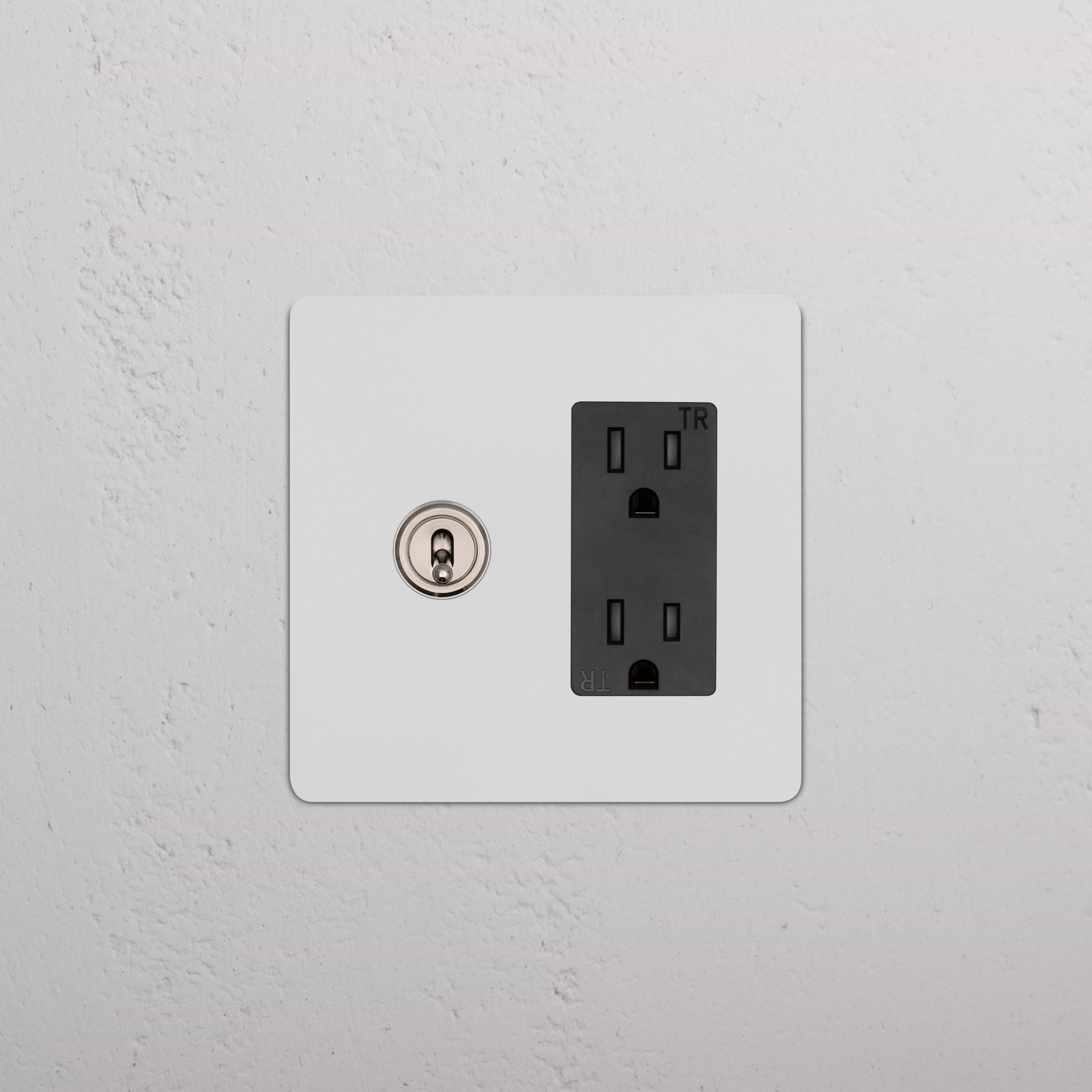 Kew 2G Toggle Switch & Outlet in Paintable Polished Nickel Black, with black toggles and outlet.