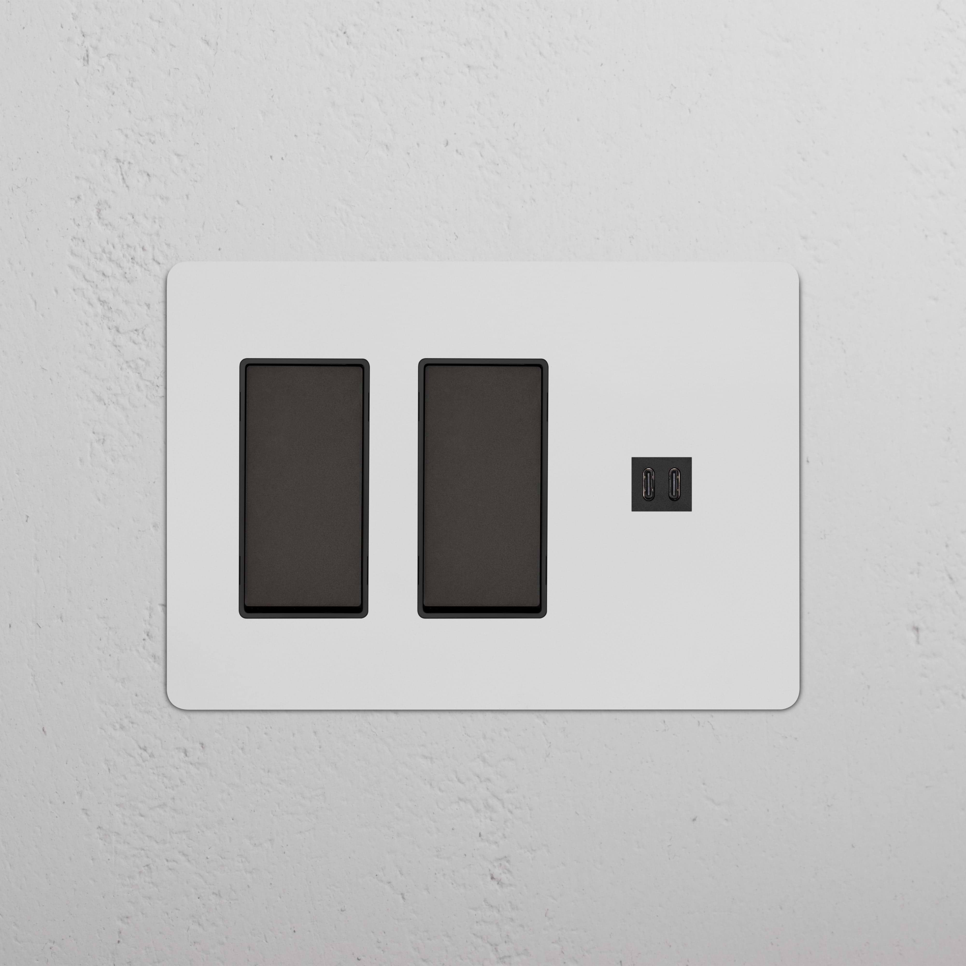 Kew 3G 2x Rocker Switch with Fast Charge USB in Paintable Bronze Black, shown on a wall plate.