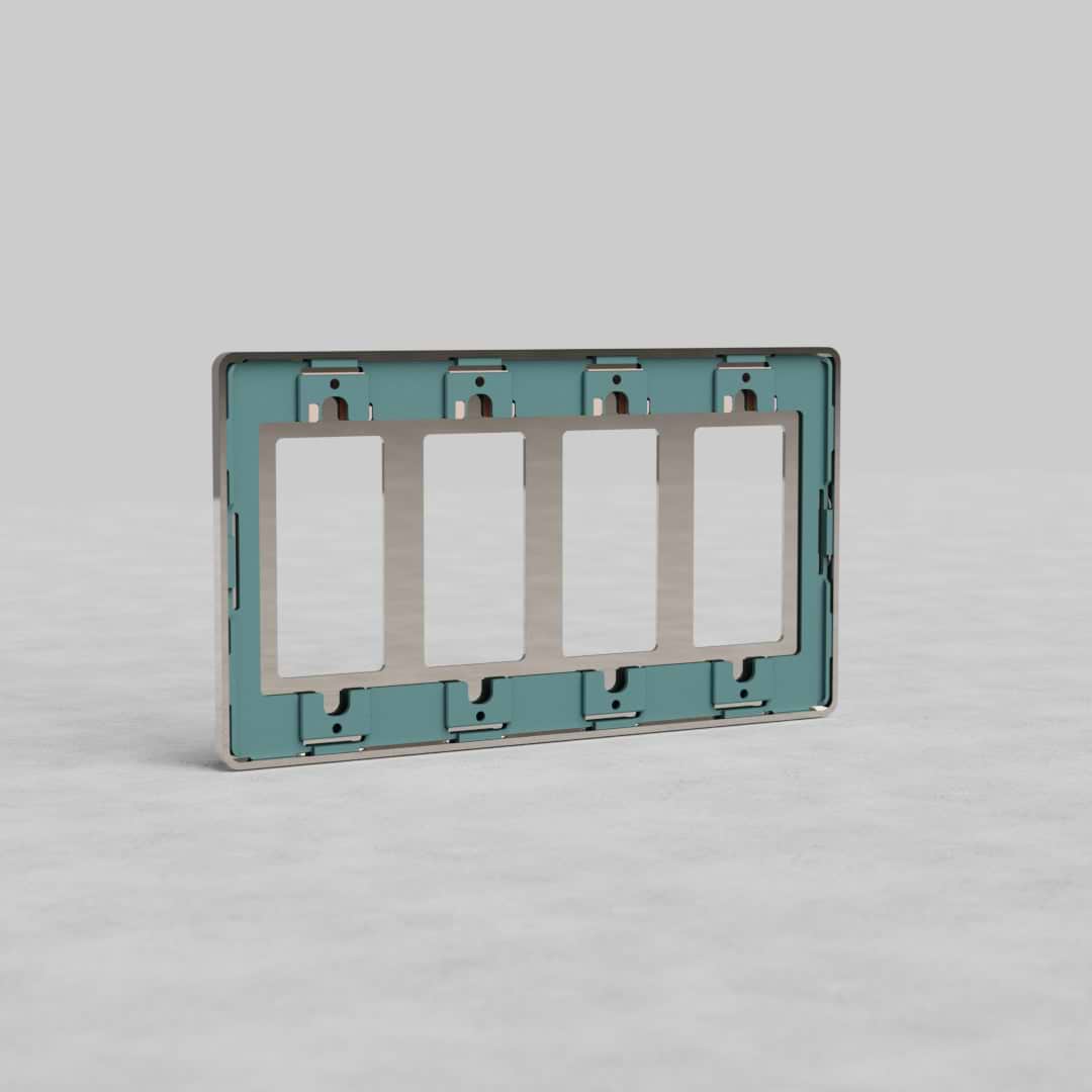 Polished Nickel 4G Outlet Plate Grove US with four vertical socket openings on a rectangular faceplate.