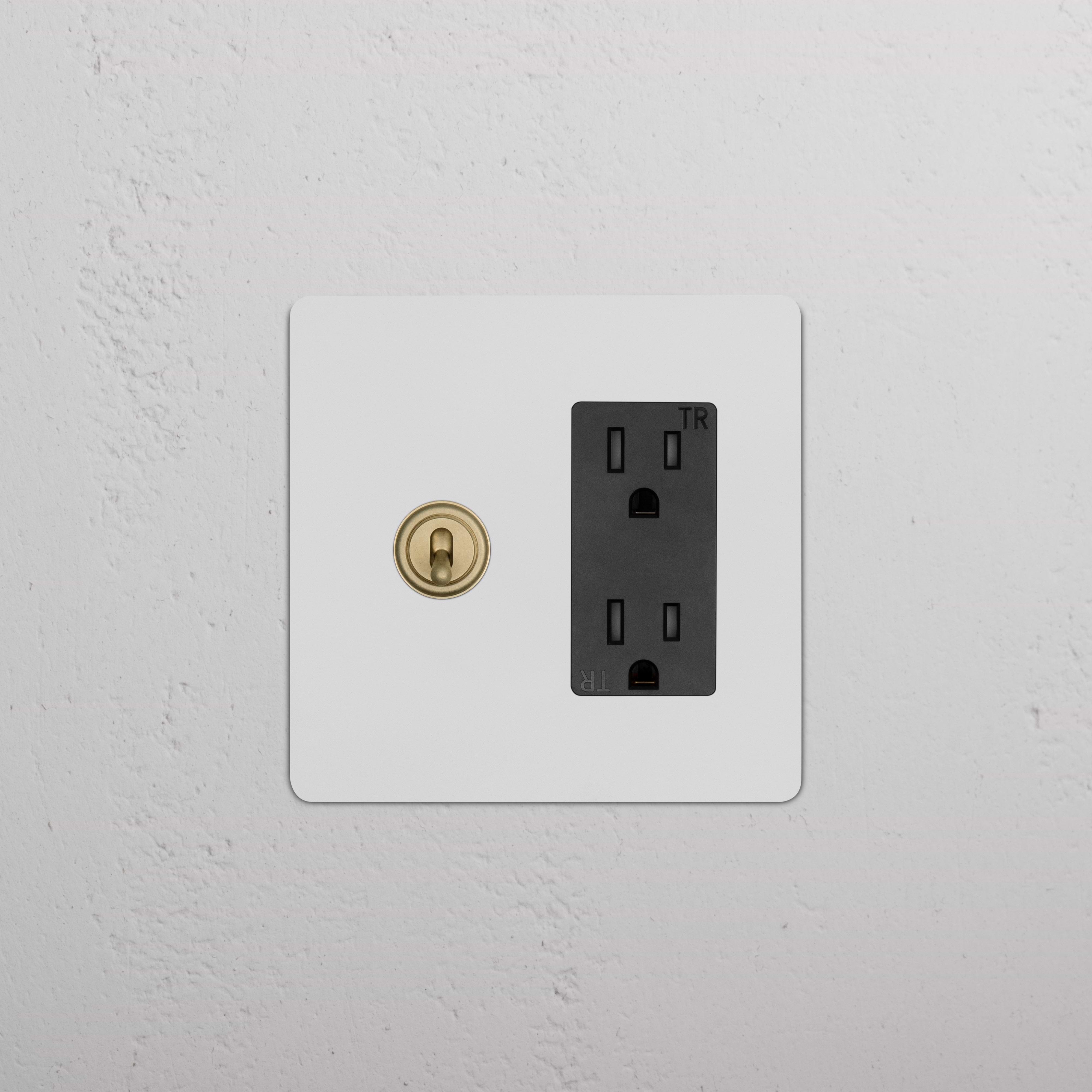 Kew 2G Toggle Switch & Outlet in paintable antique brass black finish, shown on a white wall plate.