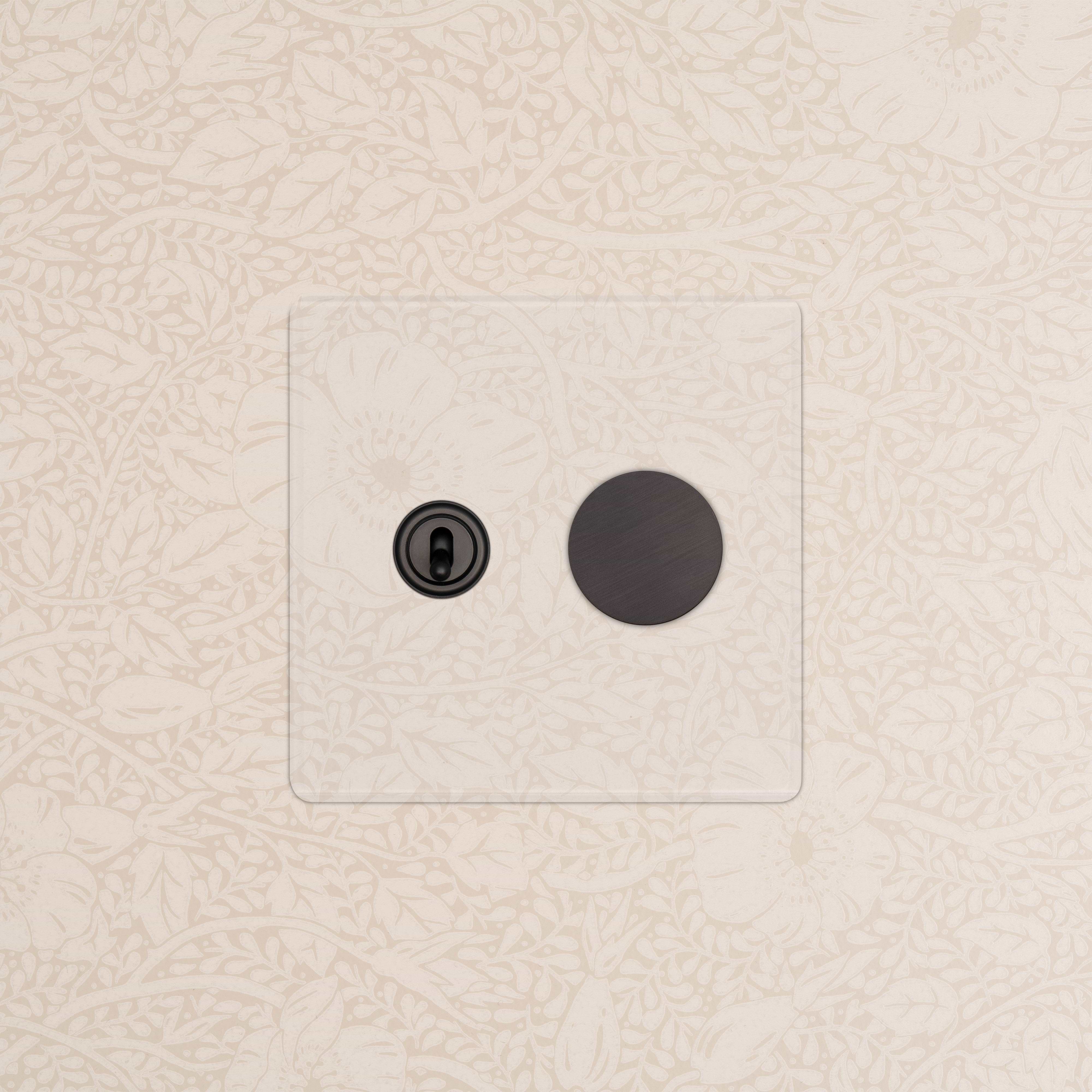 Kew 2G Toggle & Dimmer Switch in Clear Bronze finish, featuring toggle and dimmer controls on a square plate.
