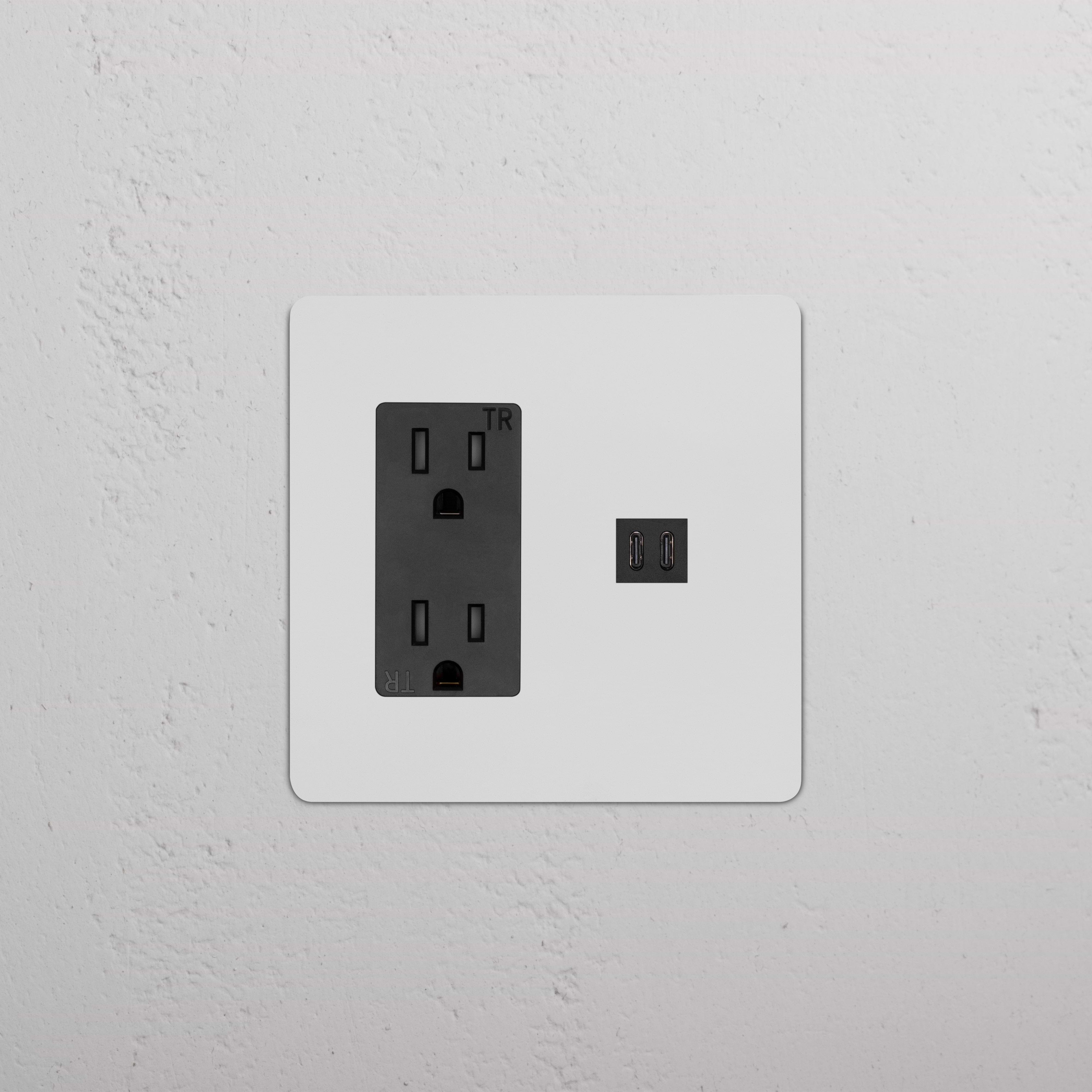 Kew 2G Outlet & Fast Charge USB in paintable black, with two sockets and two USB ports on a wall plate.