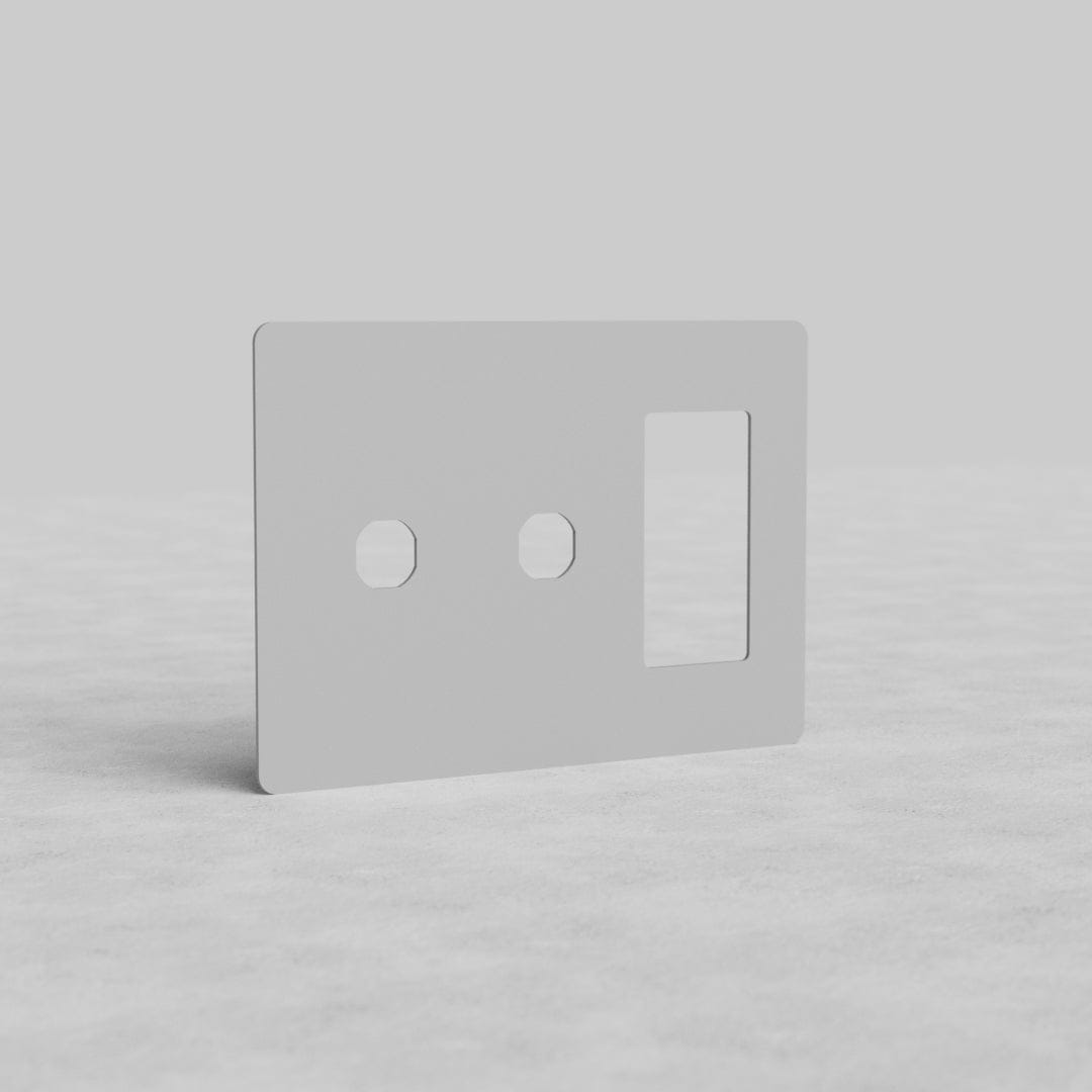 White 3G 2x Switch & Outlet Plate Kew US, paintable faceplate with two switch and one outlet opening.