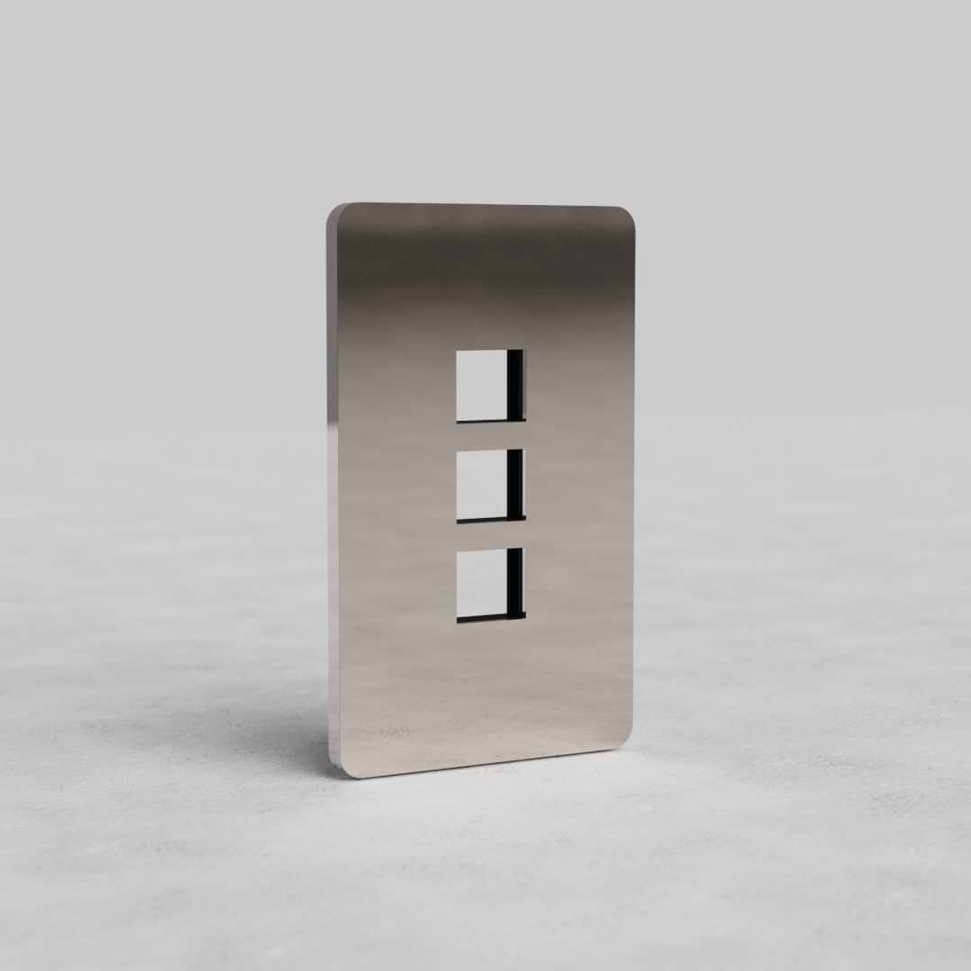 Polished Nickel 1G 3x Keystone Plate Grove US with three vertical rectangular slots for keystone jacks.