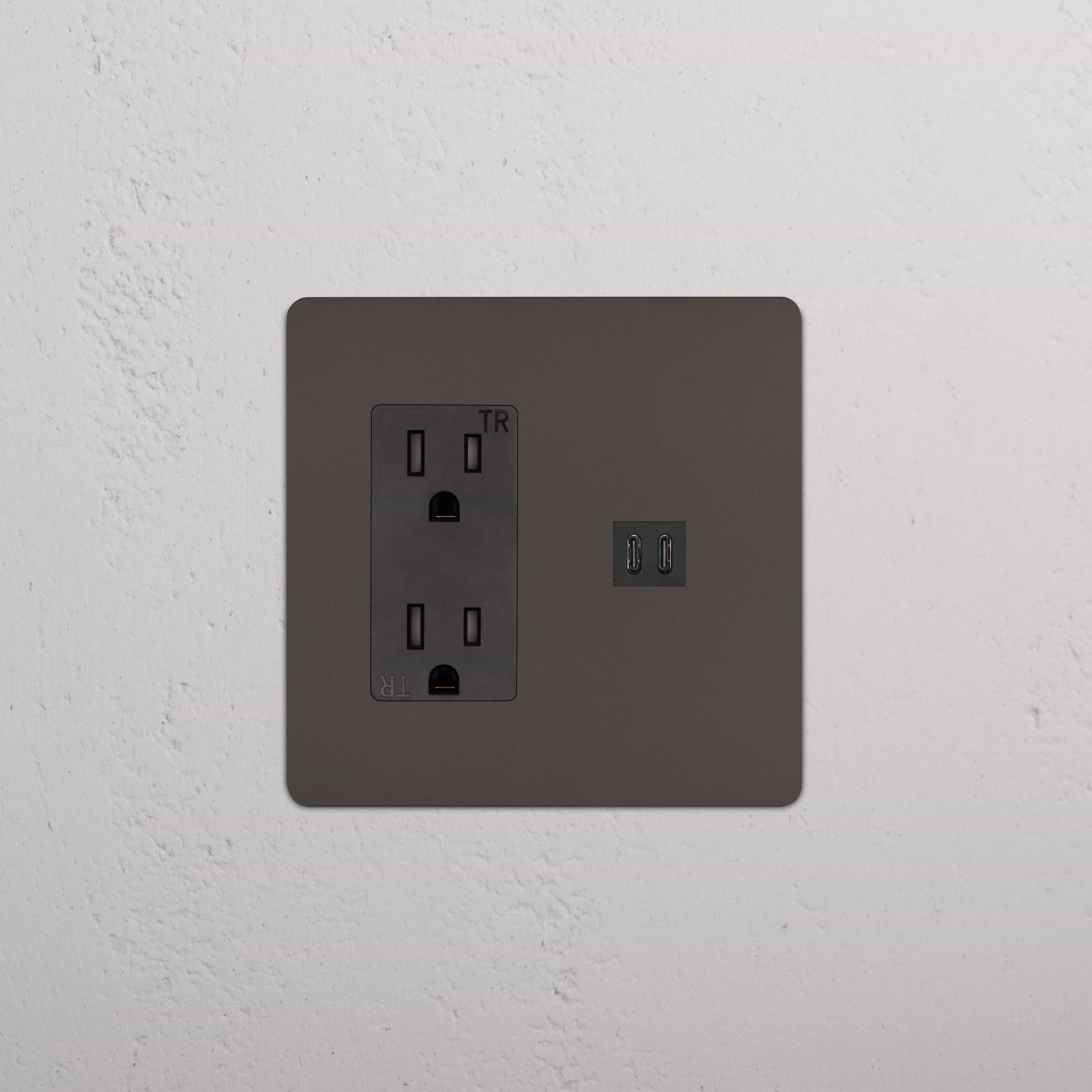 Kew 2G Outlet & Fast Charge USB in Bronze Black with two sockets and two USB-C ports on a wall plate.