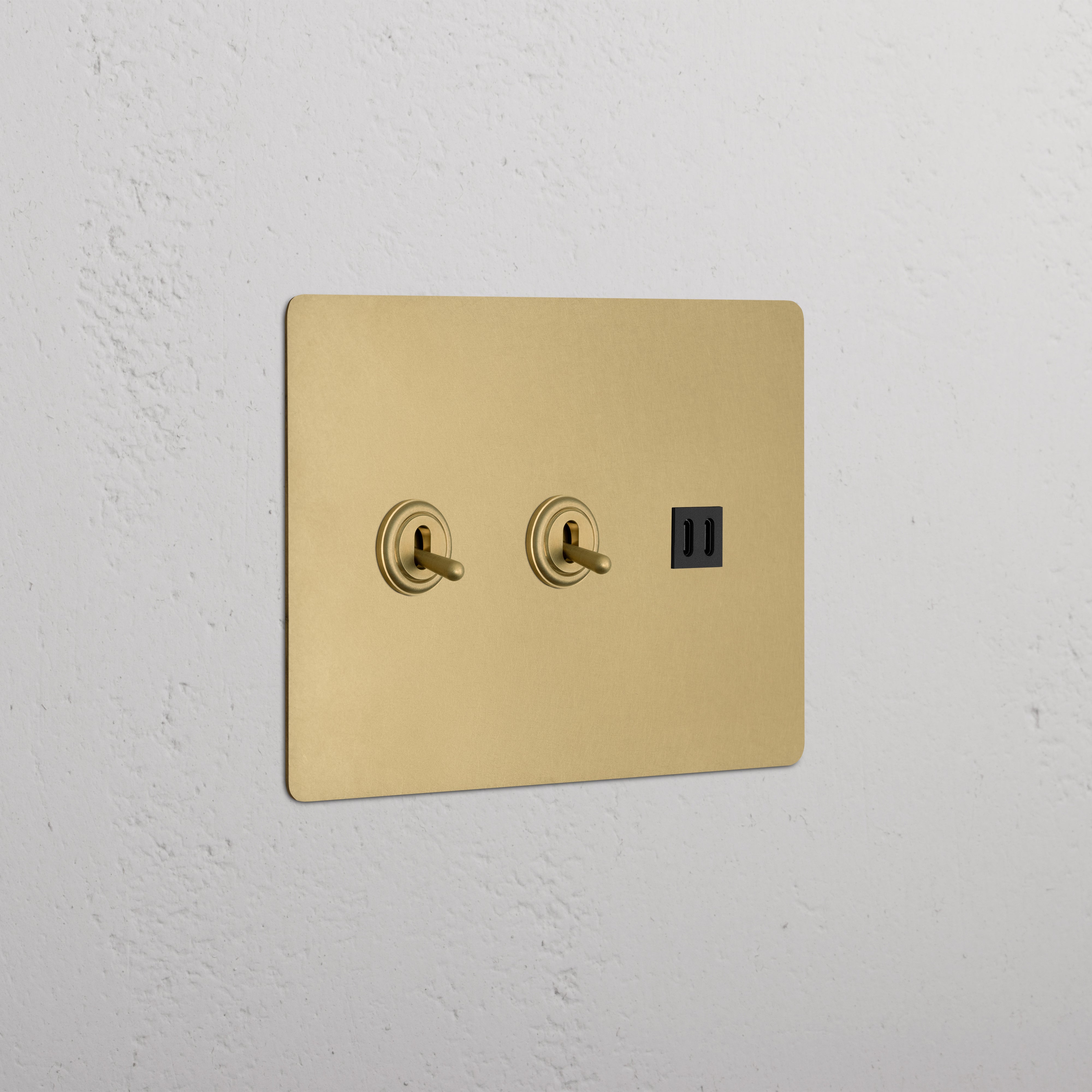 Kew 3G 2x Toggle Switch & Fast Charge USB - Antique Brass Black