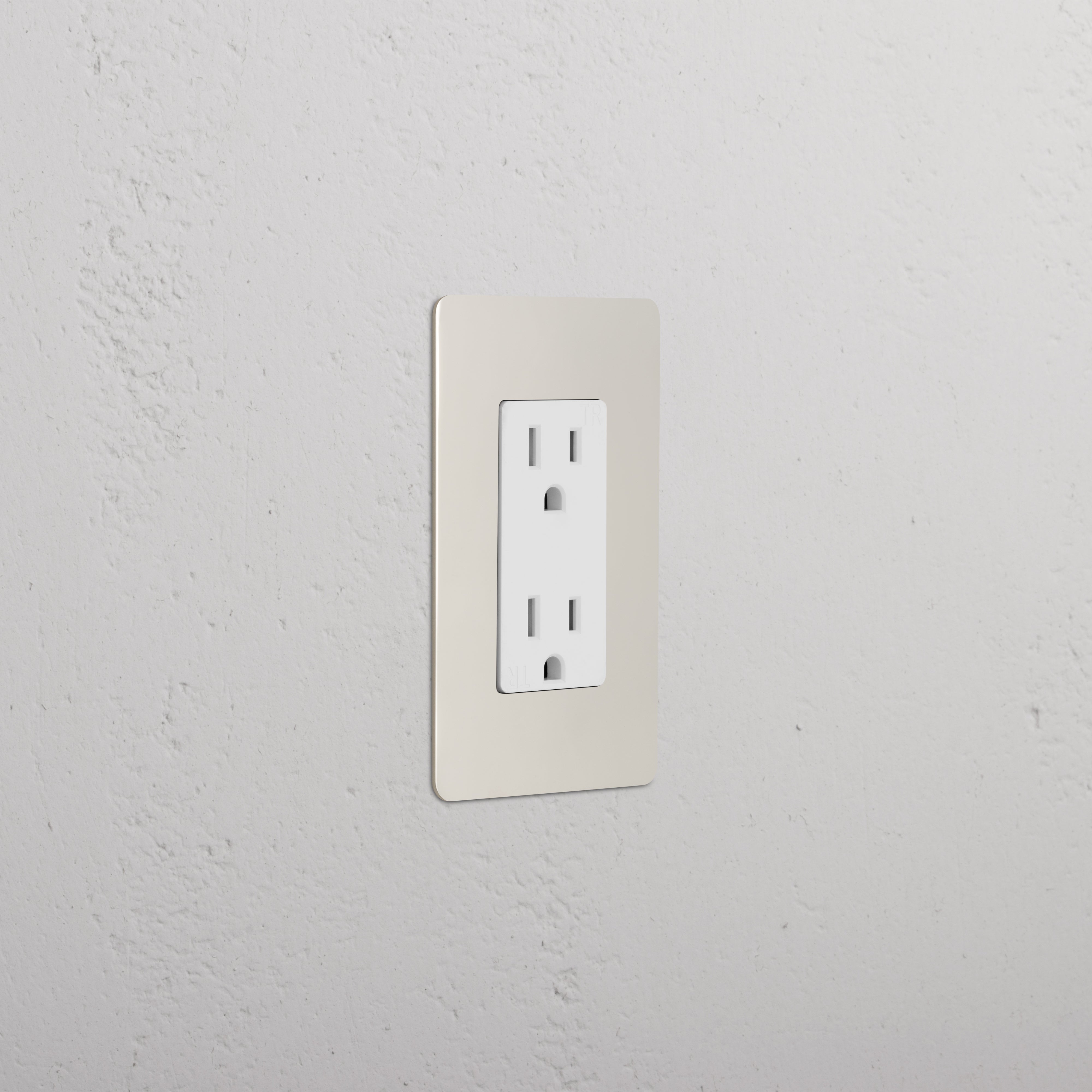 Kew 1G 20A single outlet in Polished Nickel White finish, mounted on a white wall.