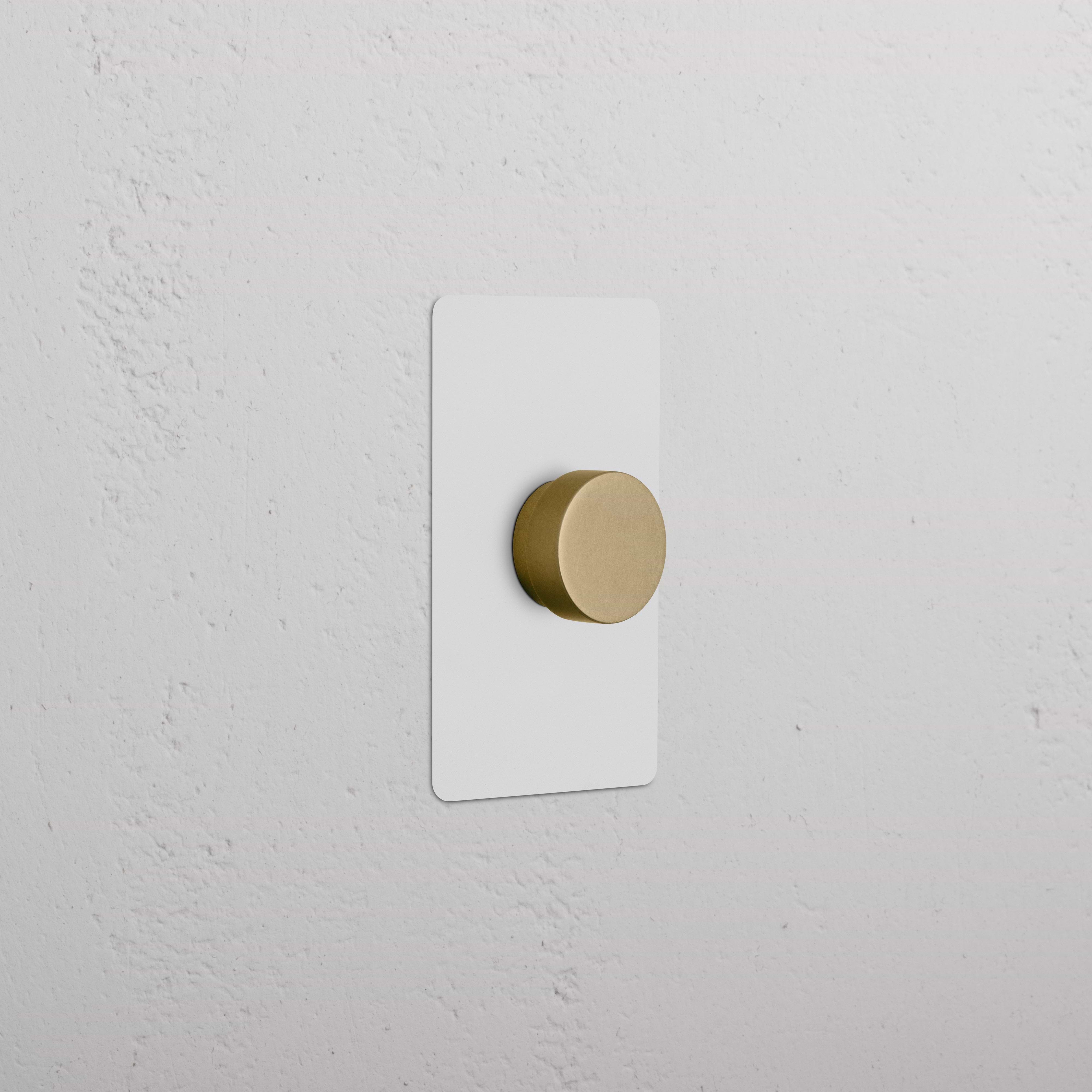 Kew 1G Dimmer Switch in paintable antique brass finish with a round knob on a rectangular plate.