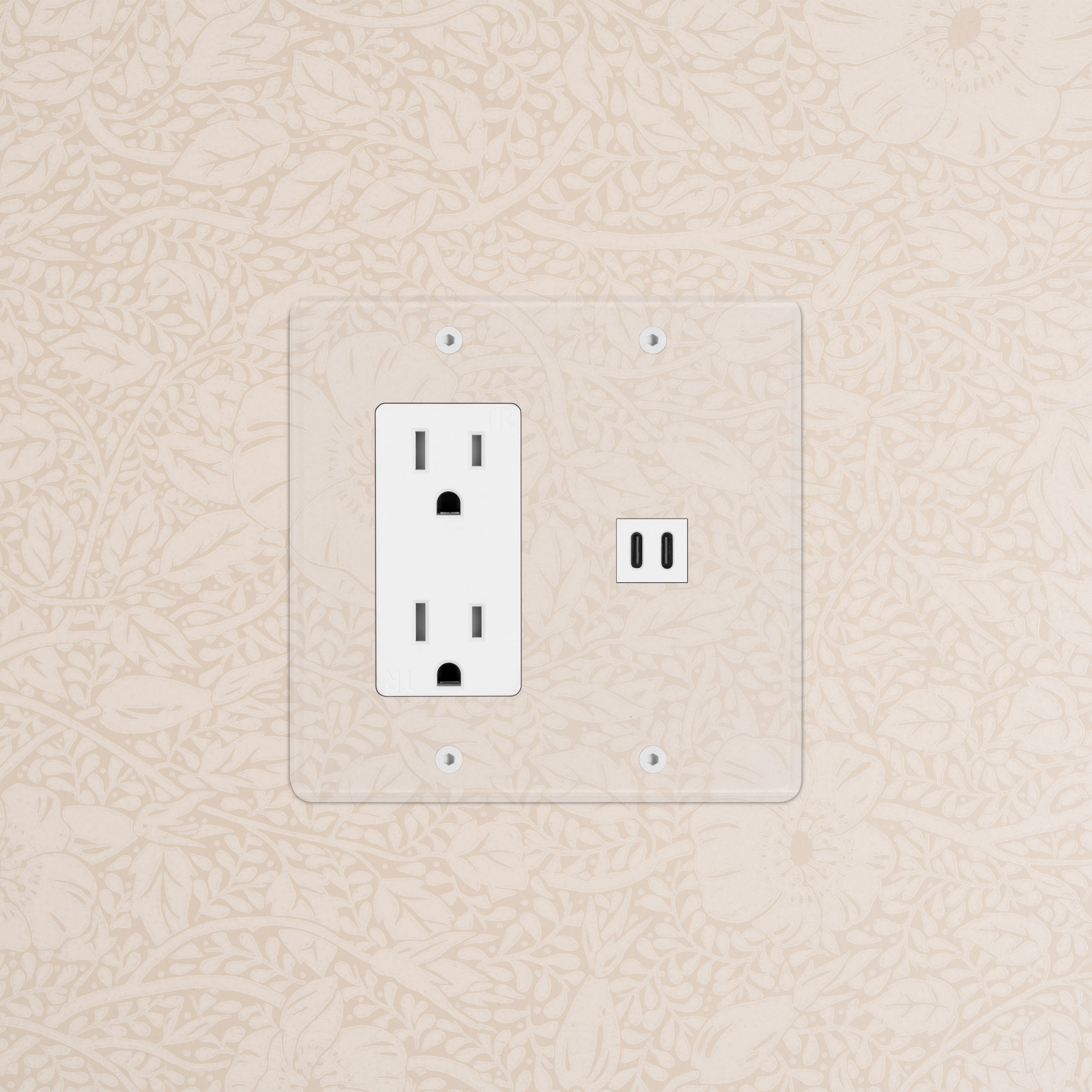 Kew 2G Outlet & Fast Charge USB in Clear White, double power socket with dual USB ports.
