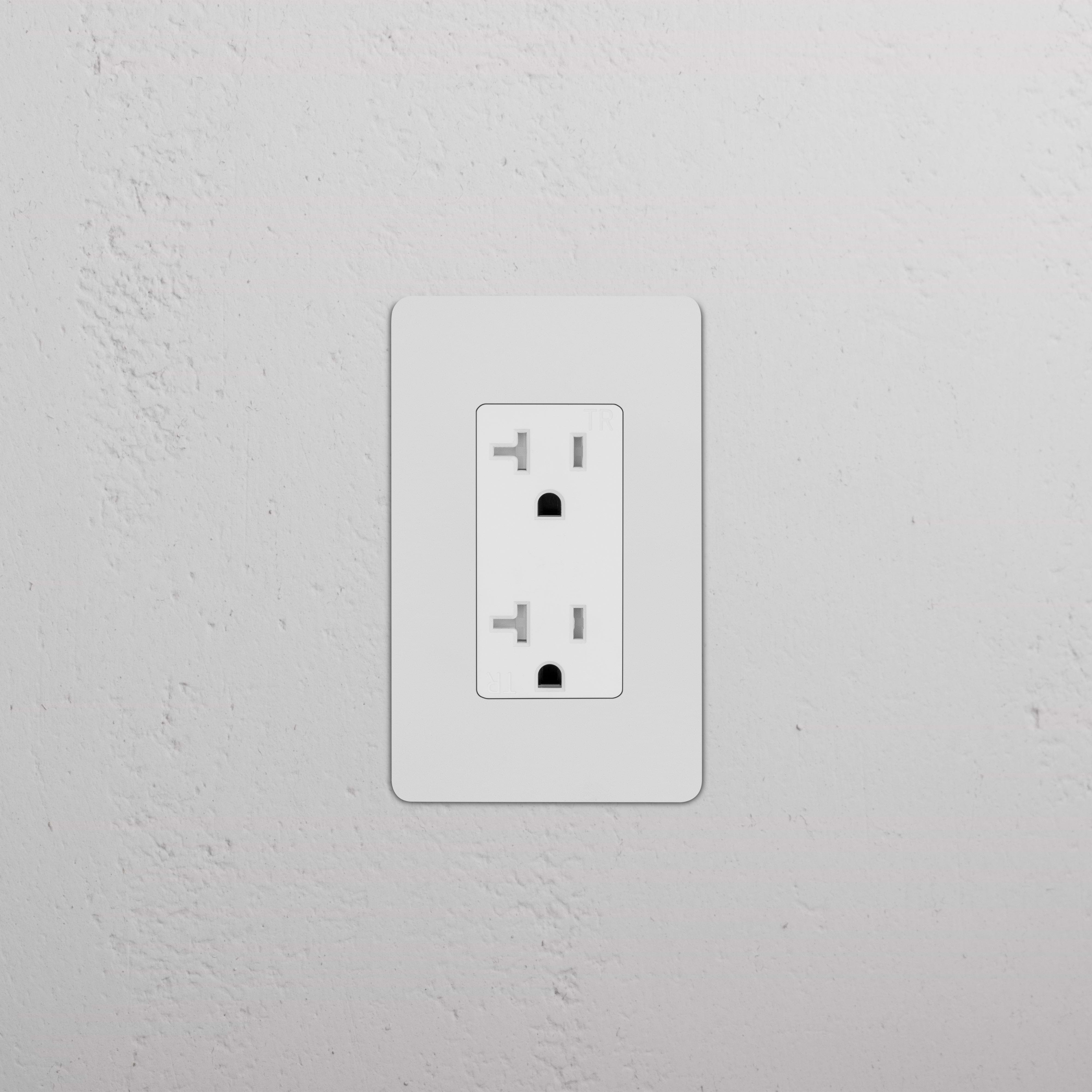 Kew 1G 20A Outlet in paintable white finish, single socket outlet for wall installation.