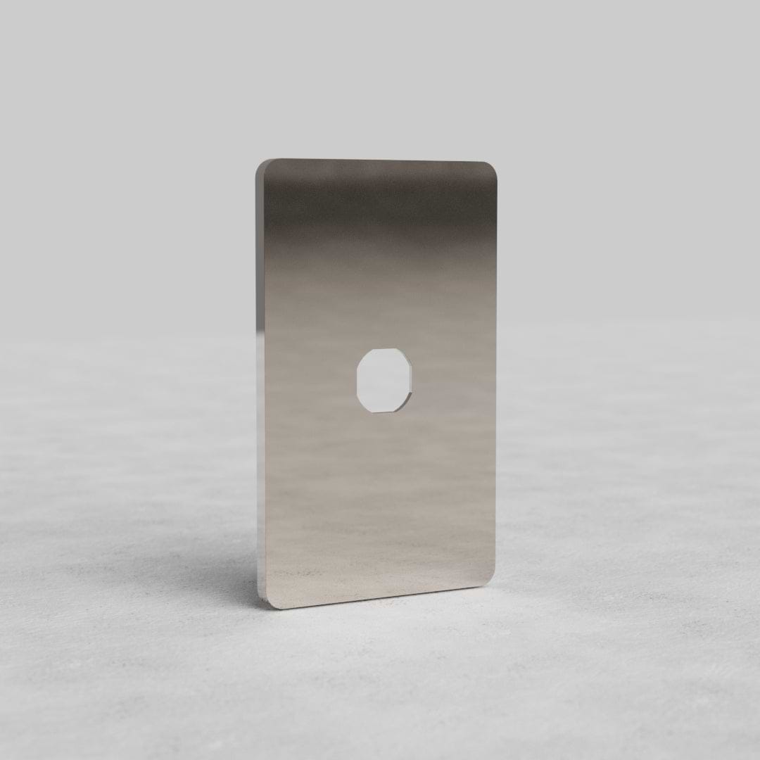 Polished nickel 1G Switch Plate Grove US with rounded corners, featuring a central opening for a switch.