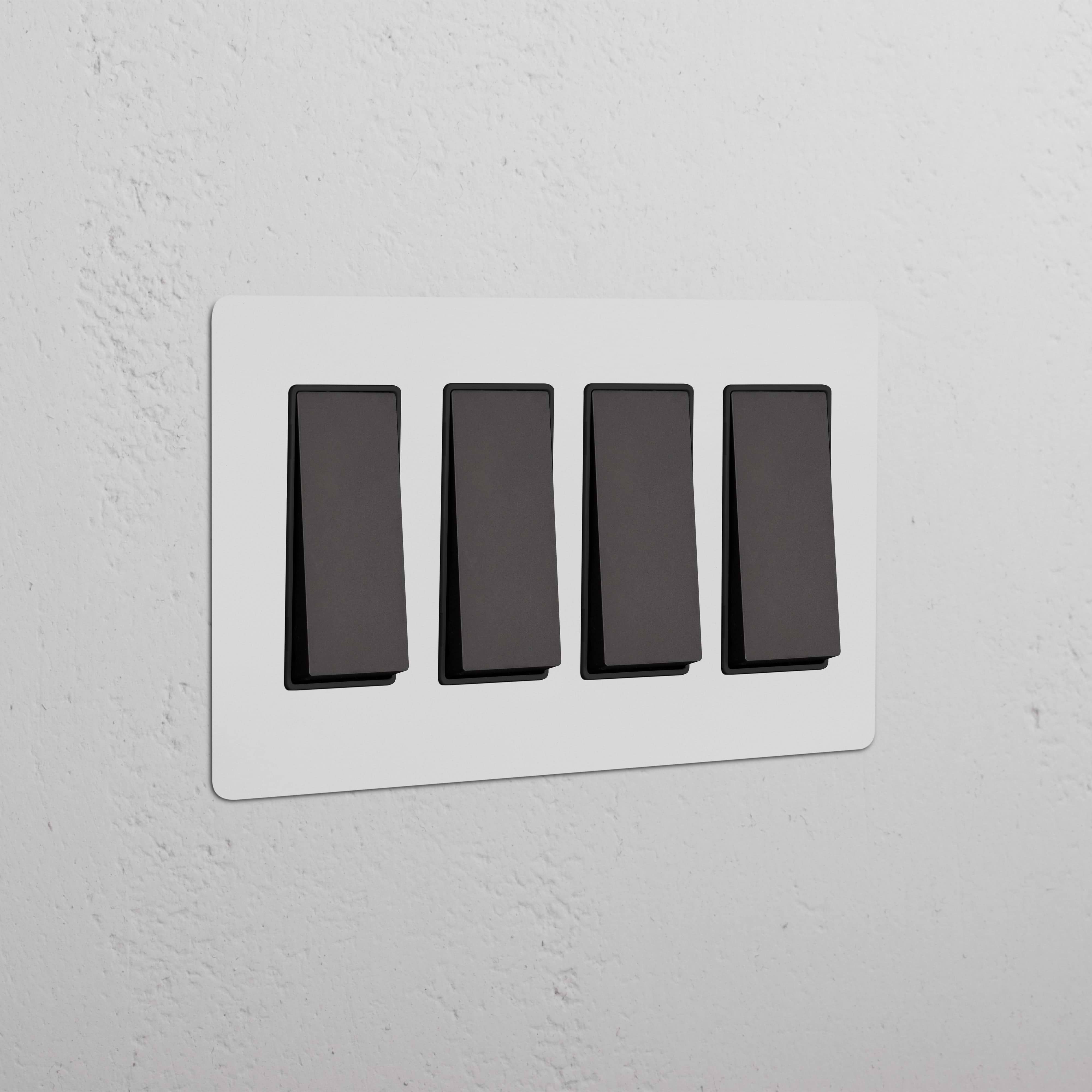 Kew 4G Rocker Switch in Paintable Bronze Black finish with four black rocker switches on a single plate.