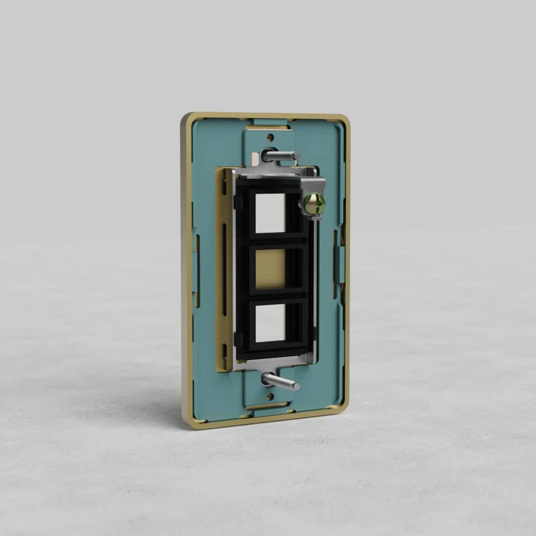 Antique brass 1-gang, 2-port keystone plate (Grove US) for modular network or AV connectors.