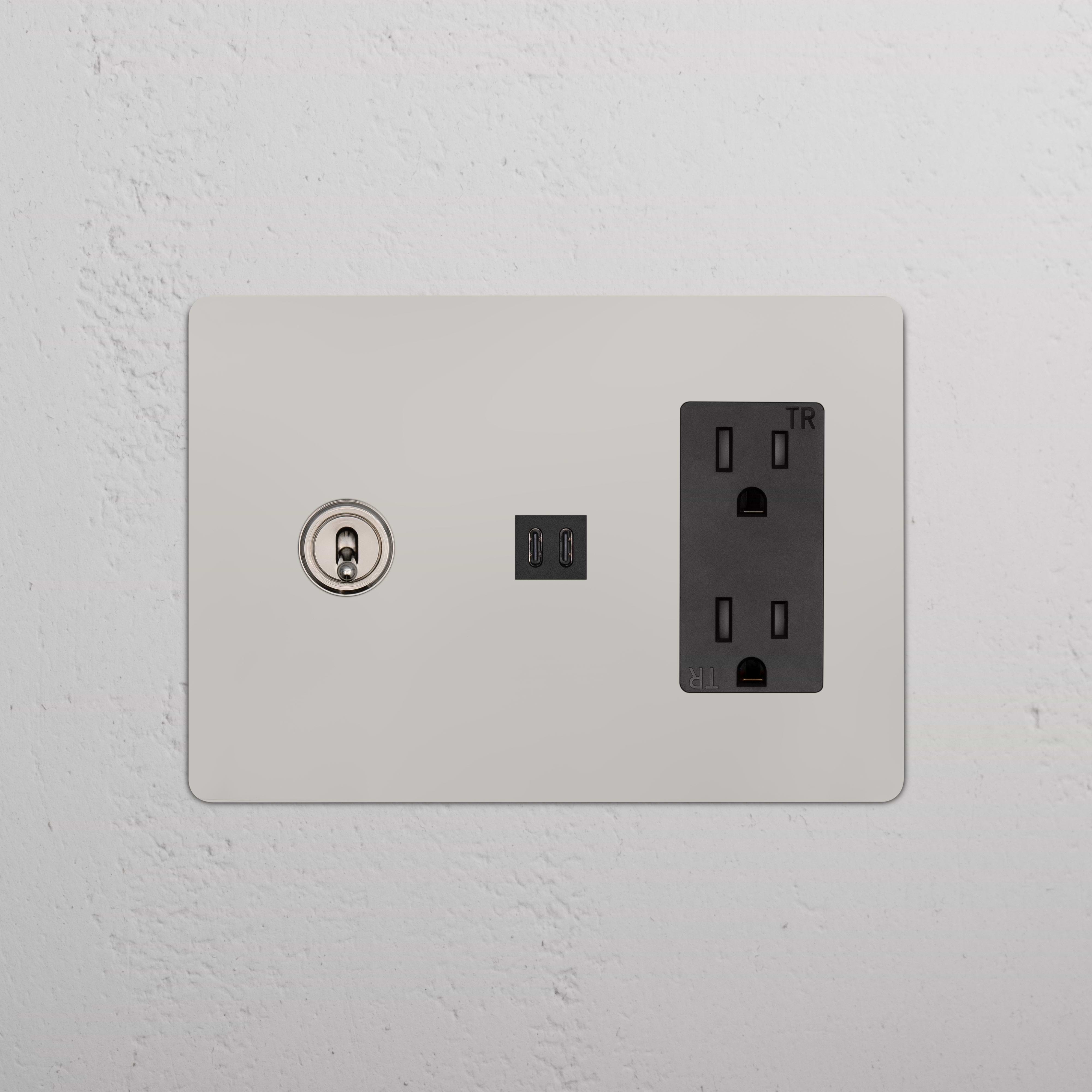 Kew 3G Toggle Switch & Outlet with fast charge USB ports in polished nickel black finish.