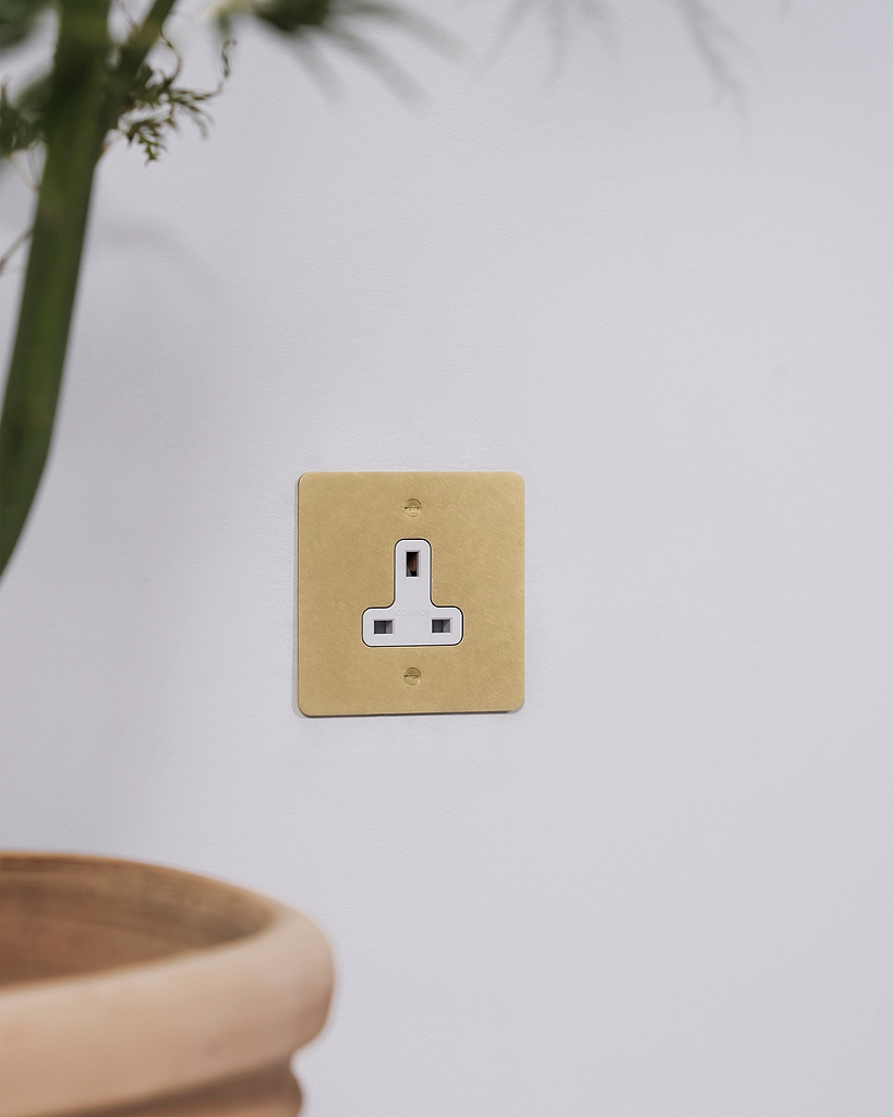 Single 13A Unswitched Socket Antique Brass White | Sockets & Modules