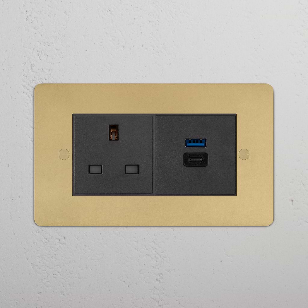 Double 13A & USB-A+C Fast Charge Socket Antique Brass Black | Sockets ...