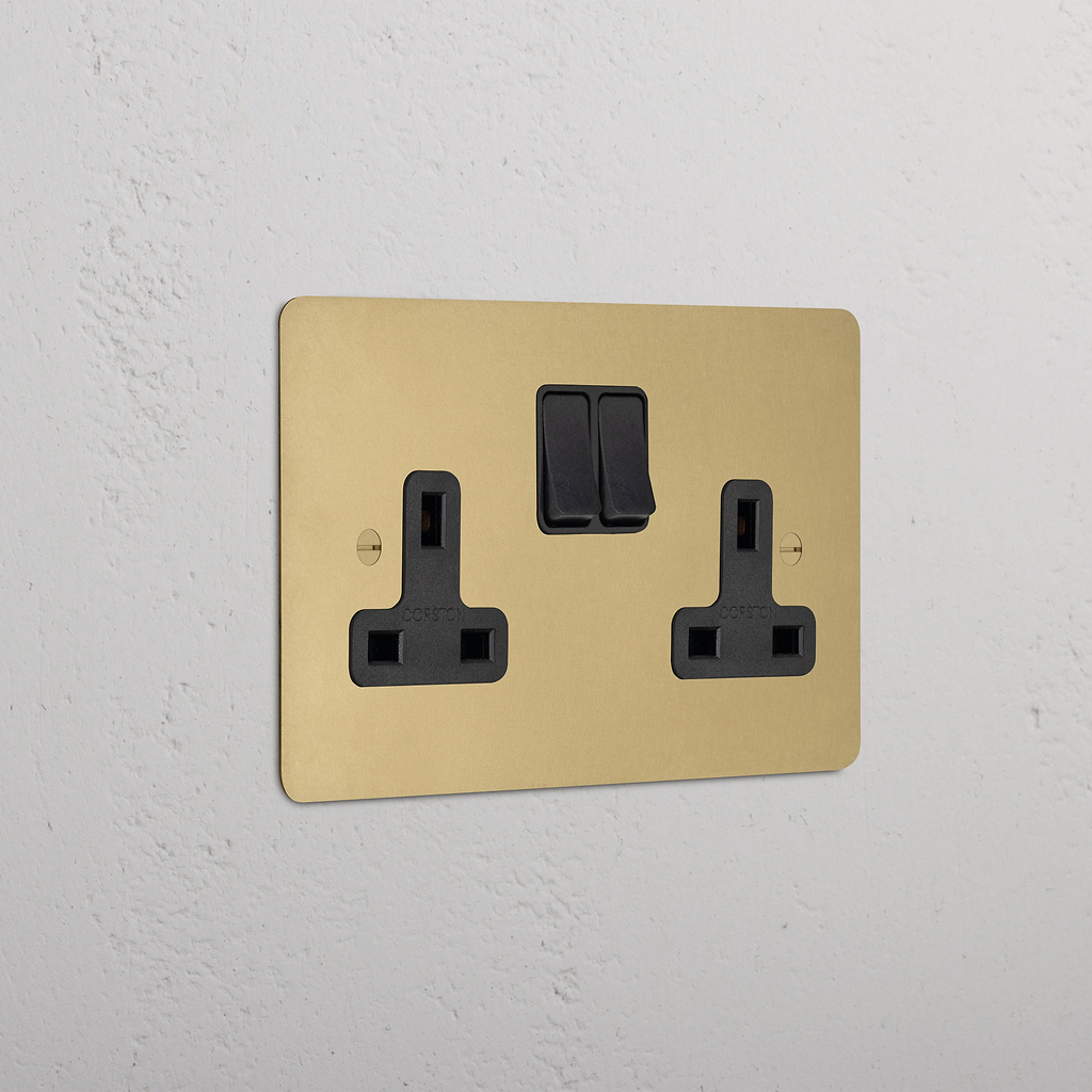 Double Socket Antique Brass Black | Sockets & Modules