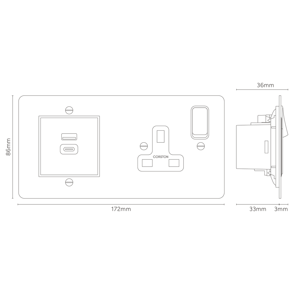 Single Socket & USB-C Fast Charge Antique Brass Black | Sockets & Modules