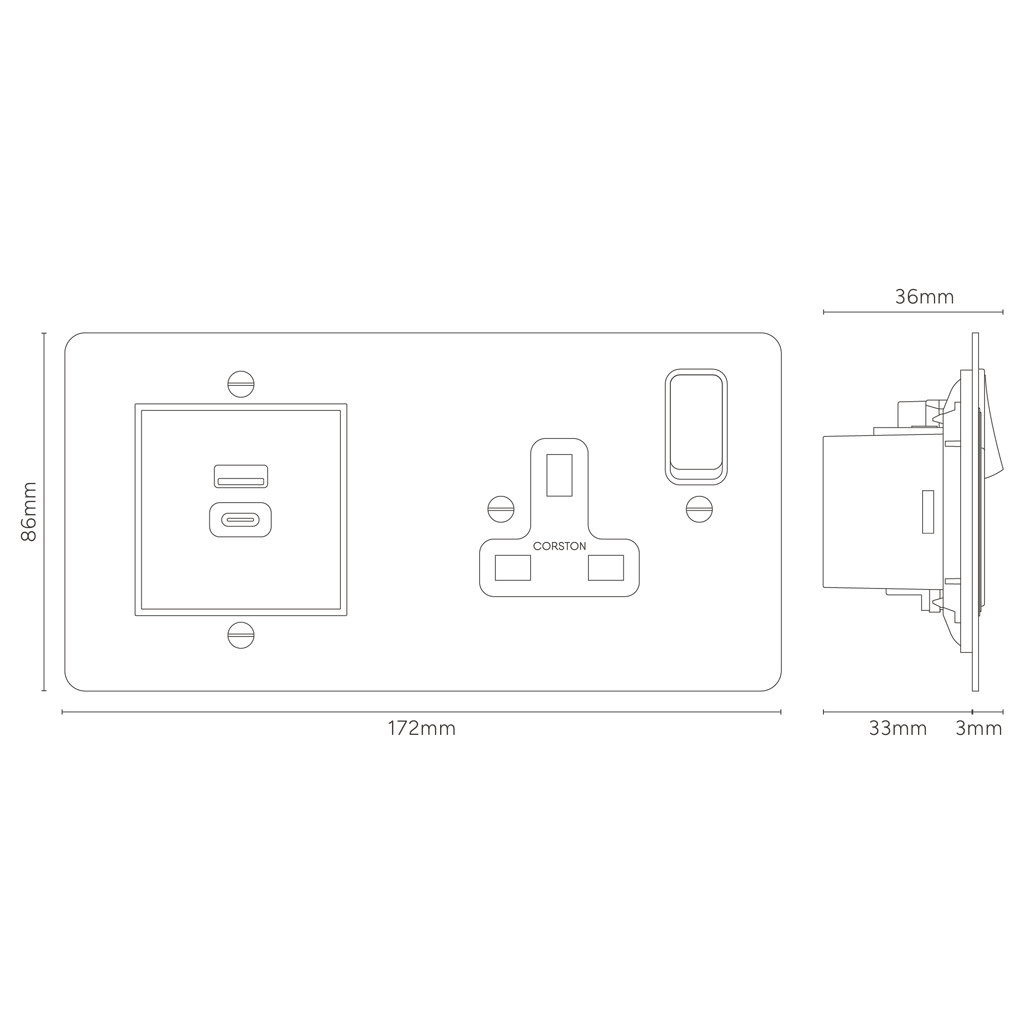 Single Socket & USB-C Fast Charge Antique Brass Black | Sockets & Modules