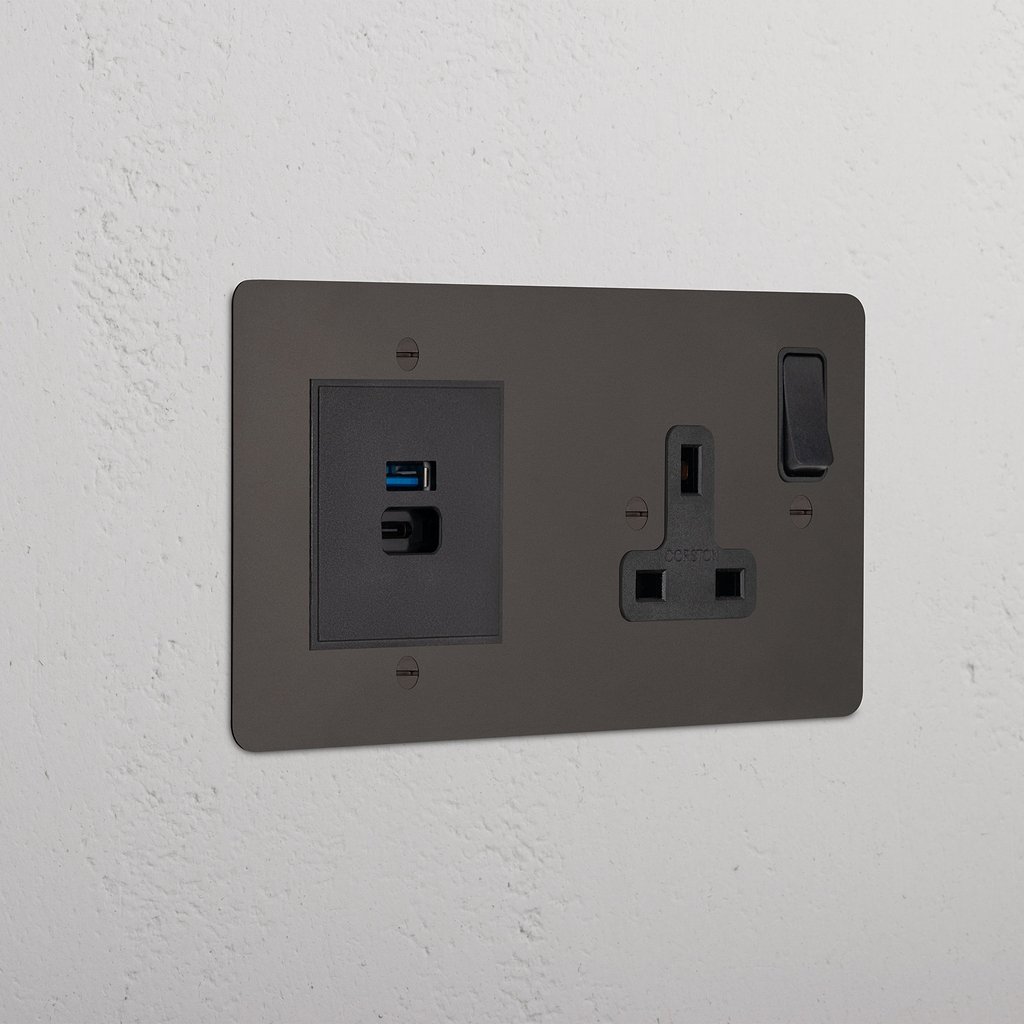 Single Socket & USB-C Fast Charge Bronze Black | Sockets & Modules
