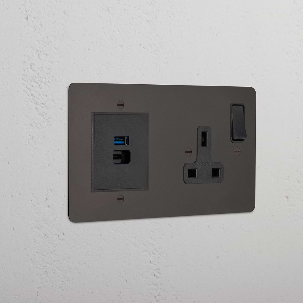 Single Socket & USB-C Fast Charge Bronze Black | Sockets & Modules
