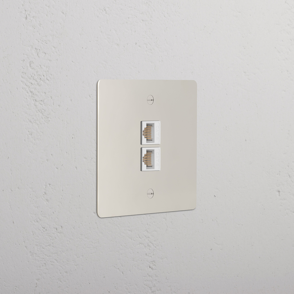 Single 2x CAT6 Socket Polished Nickel White | Sockets & Modules