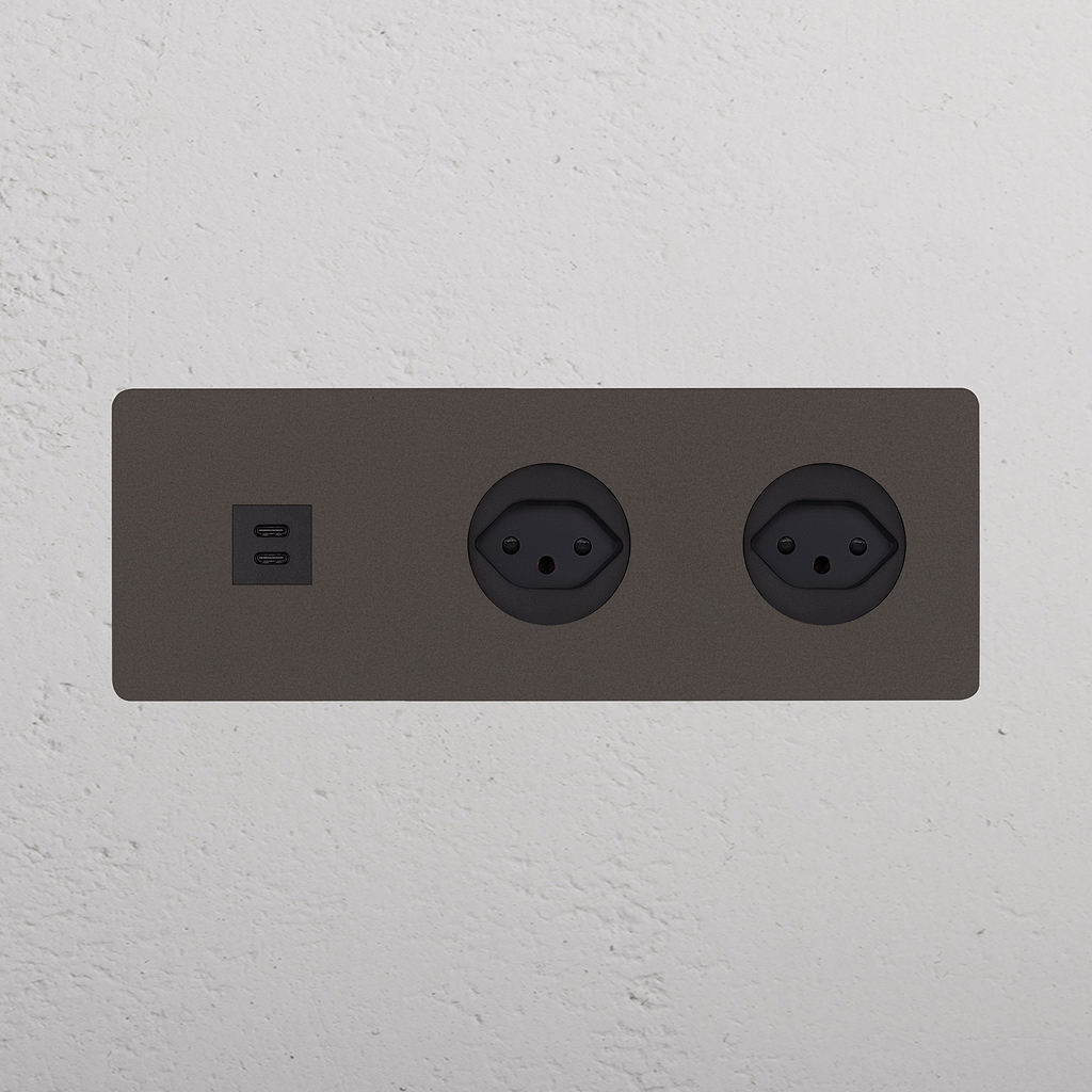 Kew Triple USB-C 30W & 2x Swiss Type J Socket Bronze Black | Sockets ...