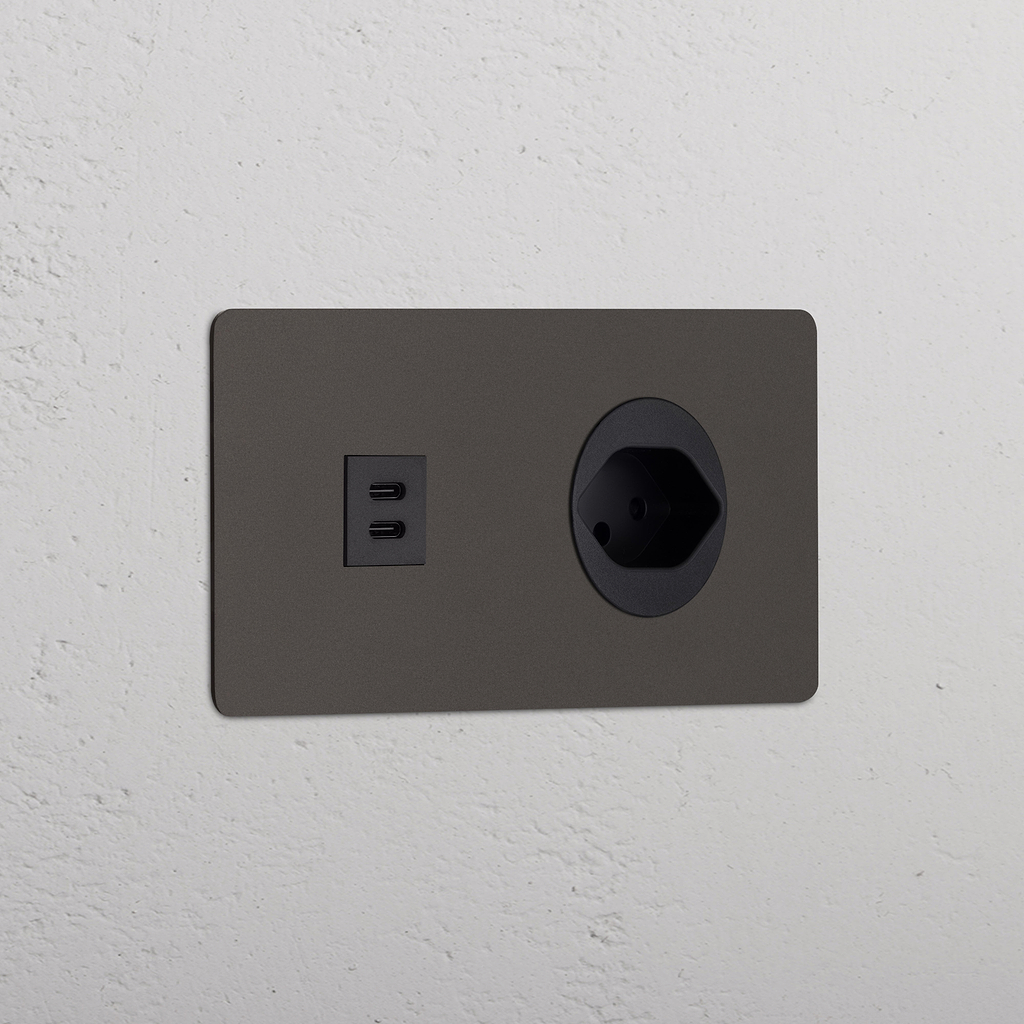 Kew Double USB-C 30W & Swiss Type J Socket Bronze Black | Sockets & Modules
