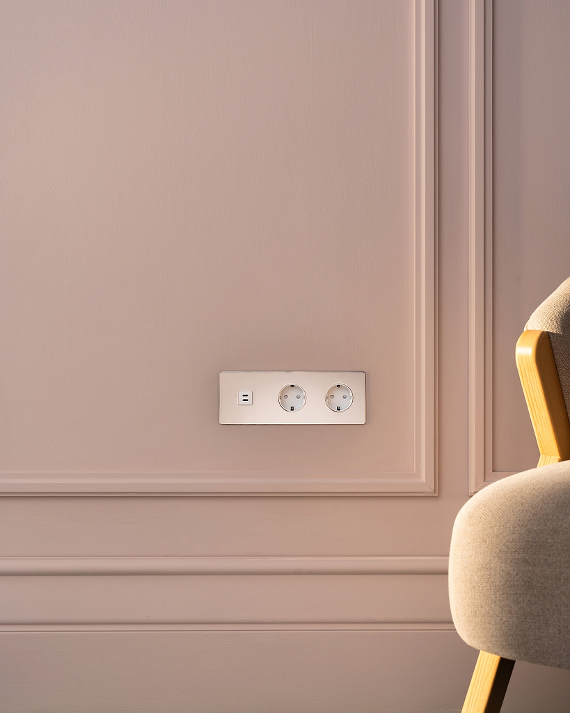 Kew Triple USB-C 30W & 2x Schuko Type F Socket Polished Nickel White ...