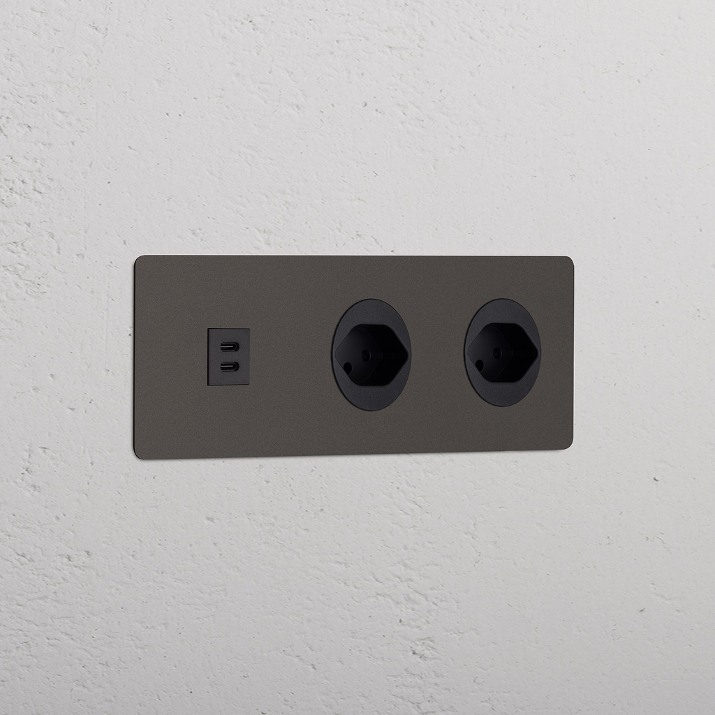 Kew Triple USB-C 30W & 2x Swiss Type J Socket Bronze Black | Sockets ...