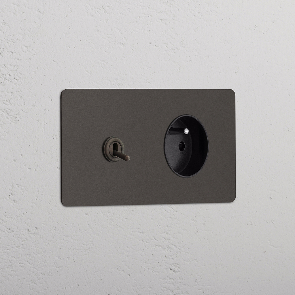 Kew Double Toggle Switch & French/Belgian Type E Socket Bronze Black ...