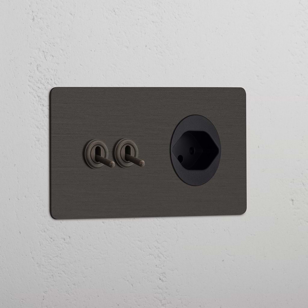 Kew Double 2x Toggle Switch & Swiss Type J Socket Bronze Black ...