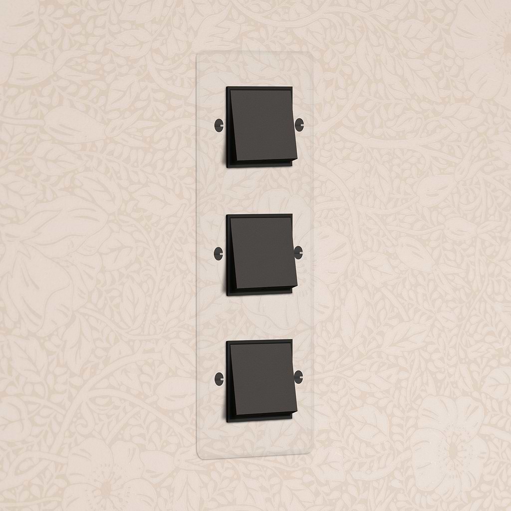 Kew Triple 6x Vertical Rocker Switch Clear Bronze Black| Switches & Dimmers