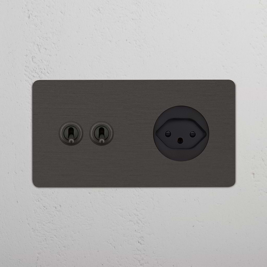 Kew Double 2x Toggle Switch & Swiss Type J Socket Bronze Black ...