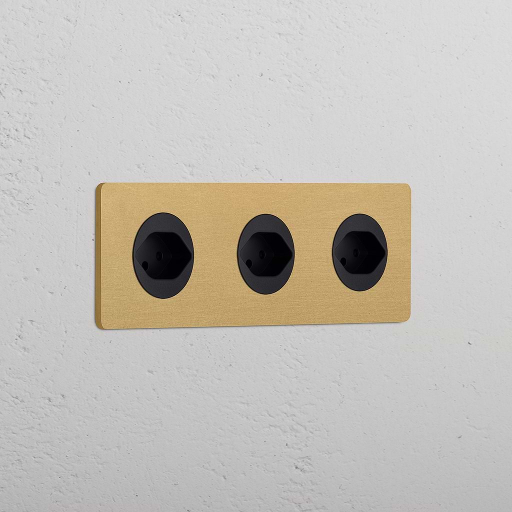 Grove Triple 3x Swiss Type J Socket Antique Brass Black | Sockets & Modules