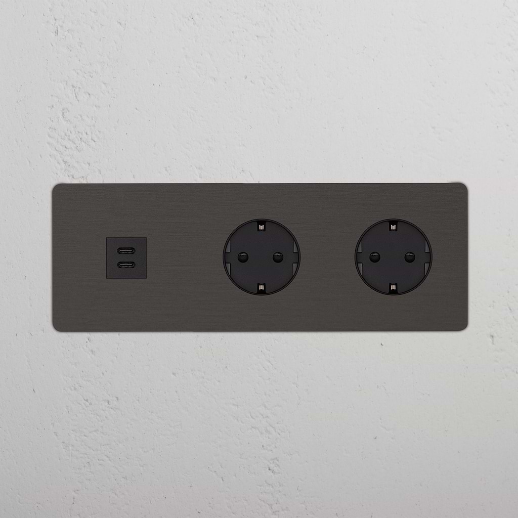 Cd Photo Socket Kew Triple USB-C 30W & 2x Schuko Type F Socket Bronze Black | Sockets ...