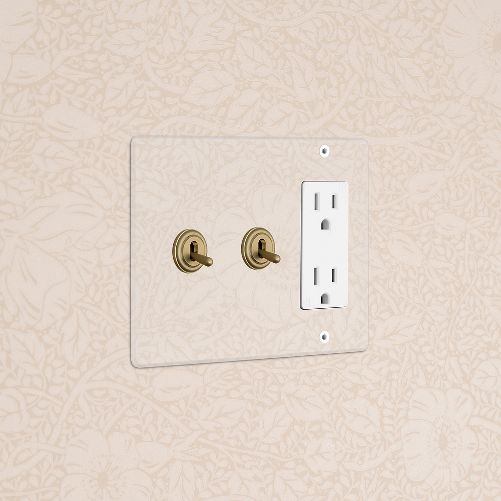 Kew 3G 2x Toggle Switch & Power Outlet Clear Antique Brass White ...