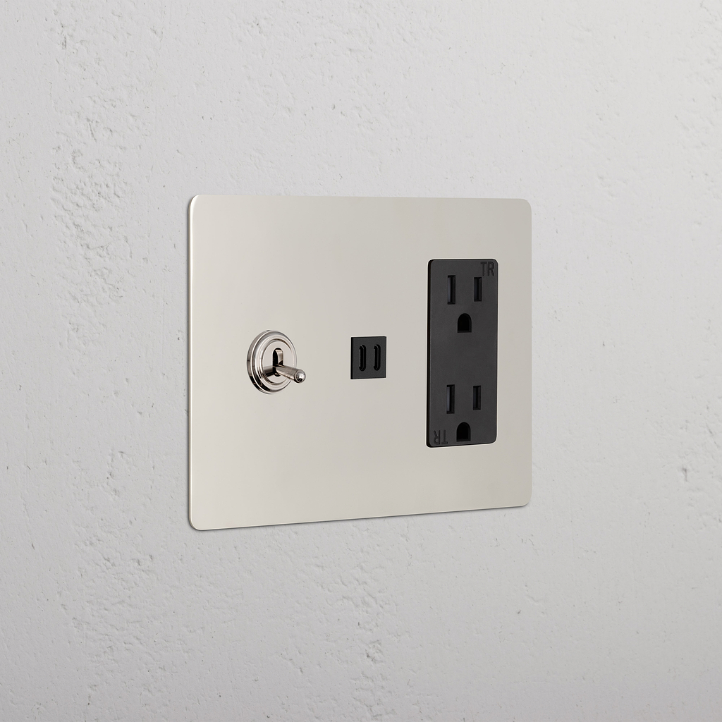 Kew 3G Toggle Switch & Outlet & Fast Charge USB Polished Nickel Black ...