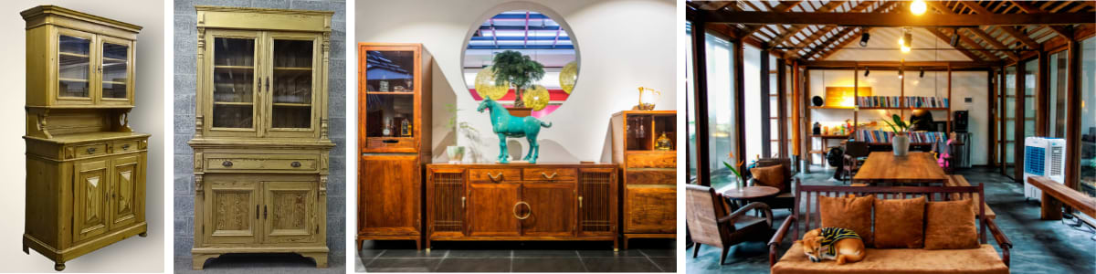 Grenen vitrinekast eclectisch interieur