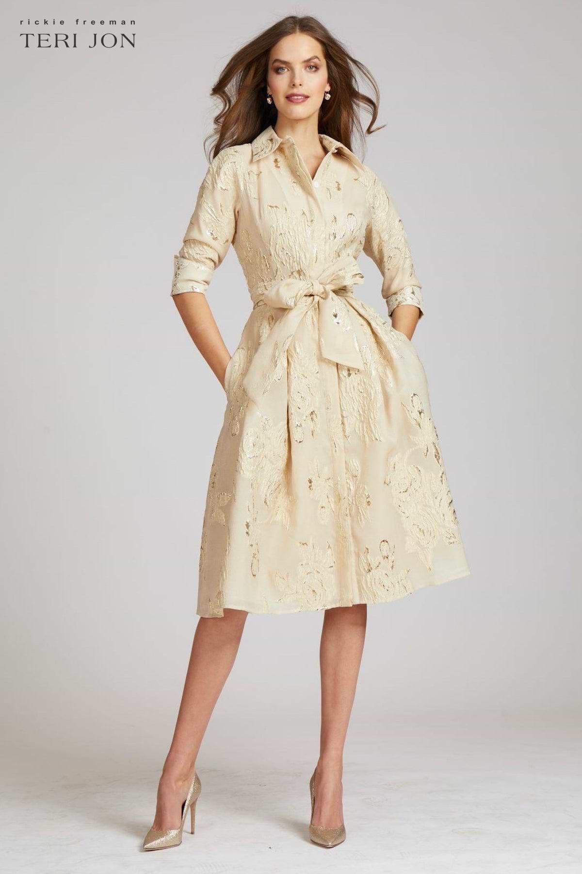 Floral Pattern Jacquard Balloon Sleeve Dress