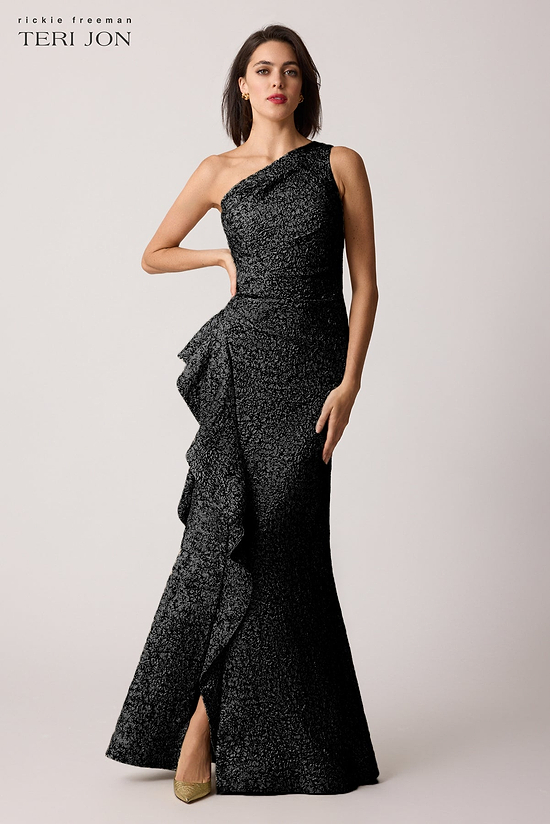 white christmas dresses Short Sleeves V-Neck Black Long Mother of Bride Dress – FancyVestido main image 0