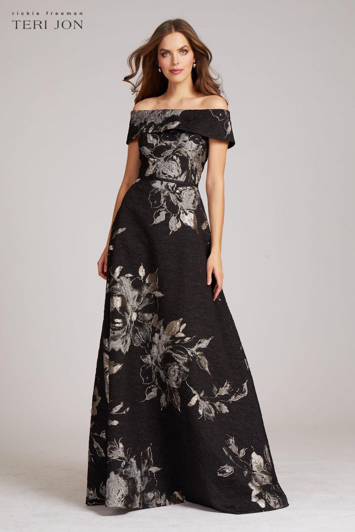 Sleeveless Metallic Multi Jacquard Gown
