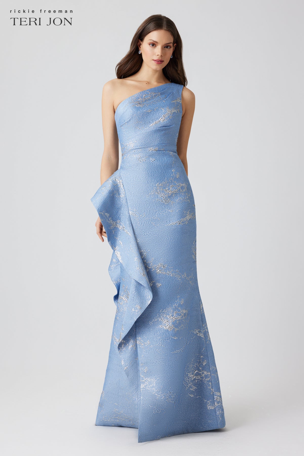 Off The Shoulder Metallic Jacquard A-Line Gown