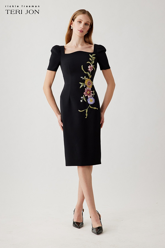 teri jon black dress 3/4 Sleeve Lace Illusion Gown with Bow main image 0