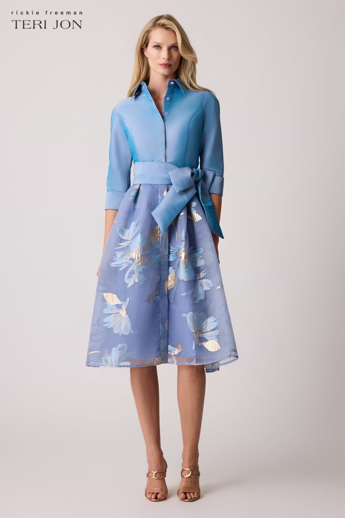 Jacquard Elbow Sleeve Fit And Flare Dress
