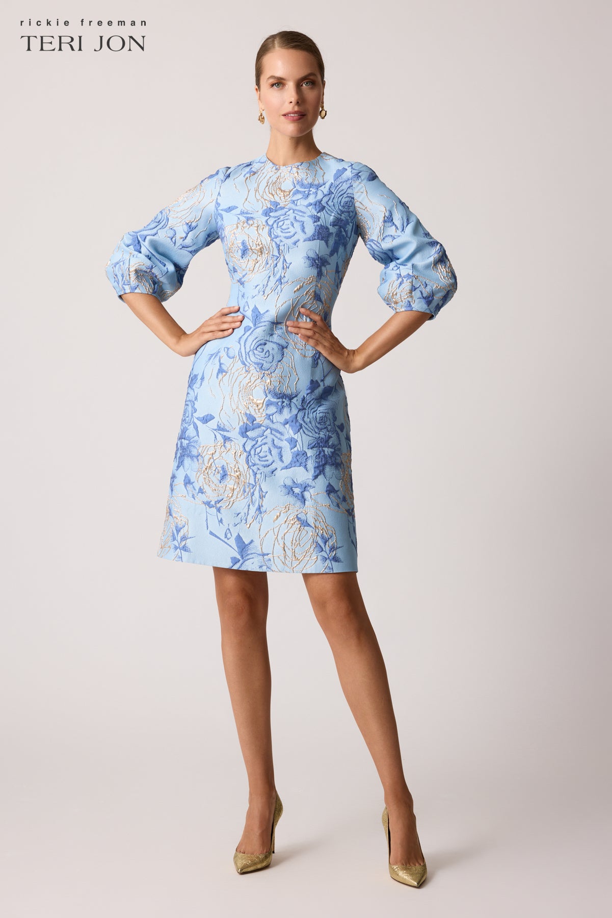 Floral Pattern Jacquard Balloon Sleeve Dress