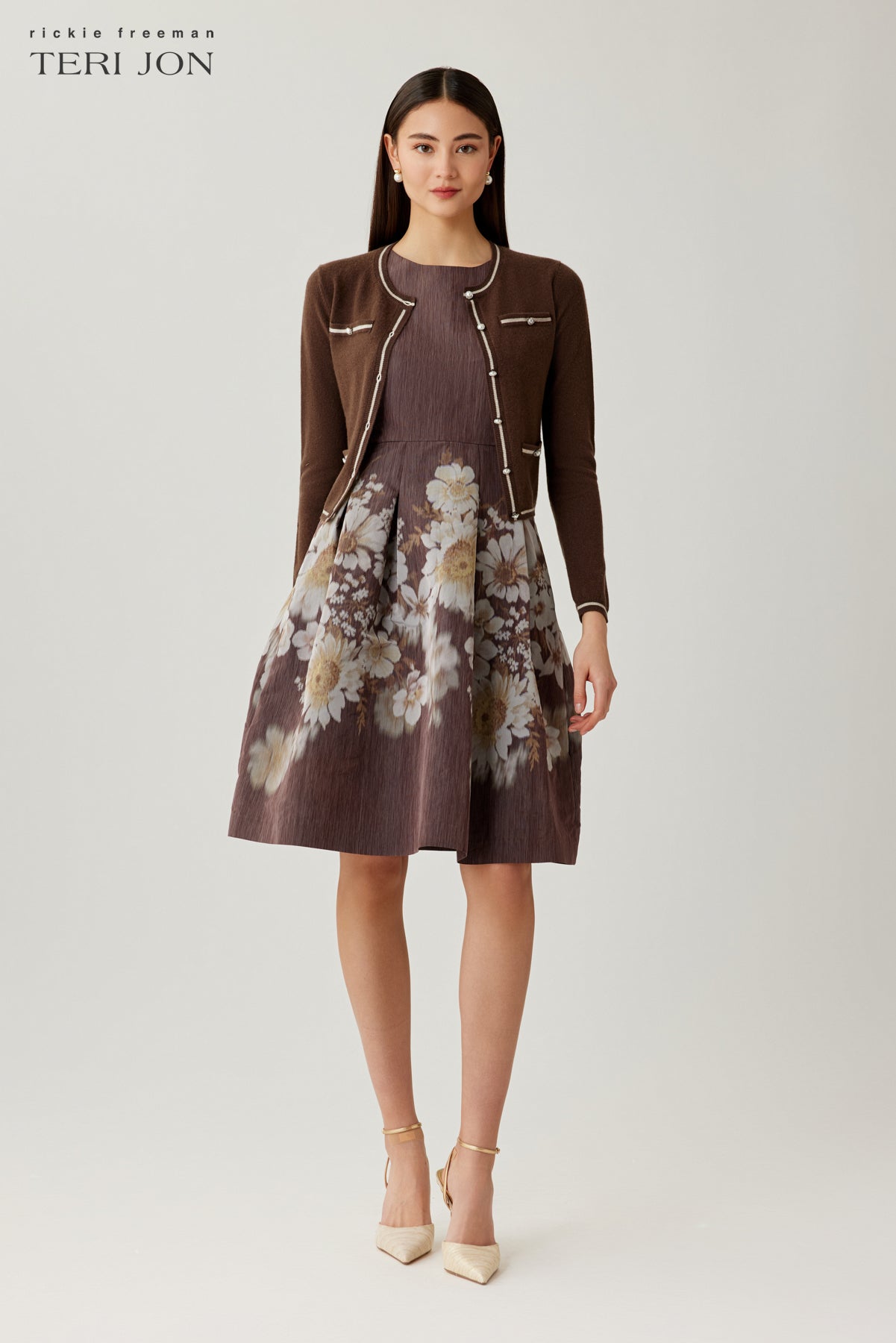 teri jon by rickie freeman cocktail dress Women's Knit Fit-and-Flare Lace Trim - Pink - Size XL Rickie Freeman for Teri Jon