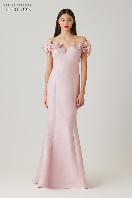 Chiffon Cloud Print Mock Neck Halter Drop Waist Gown