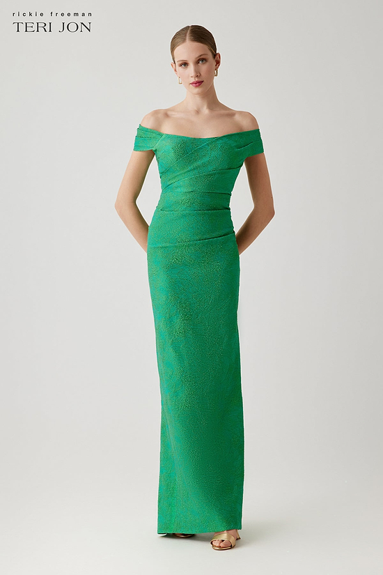 navy blue dress for baby girl Berylove Women Dark Green Jacquard Mother of The Bride Dress with Belt A Line Shirt Neck 3/4 Sleeve Slit Wedding Guest Dress, Dark Green / US10